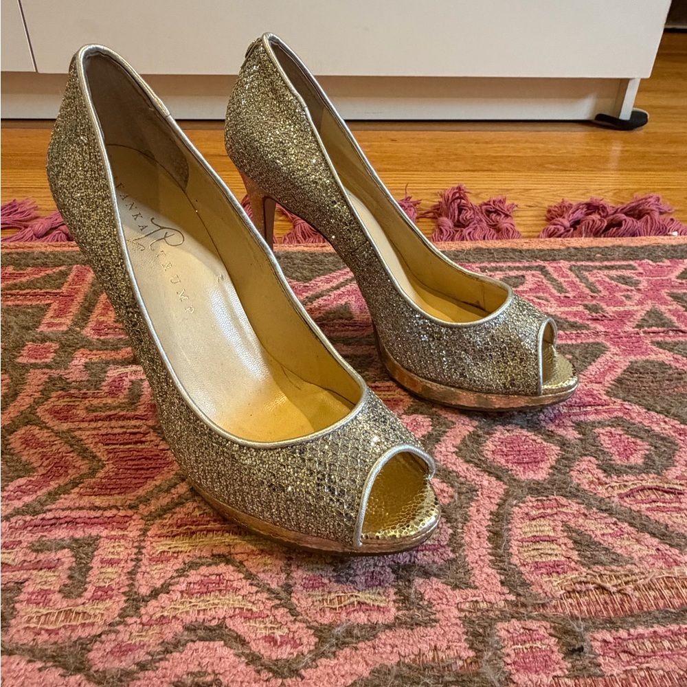 Ivanka Trump Glittering Gold Peep-Toe Heels